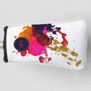 Purple Pink Red Gold Nailpolish Splatter Monogram Golf Head Cover