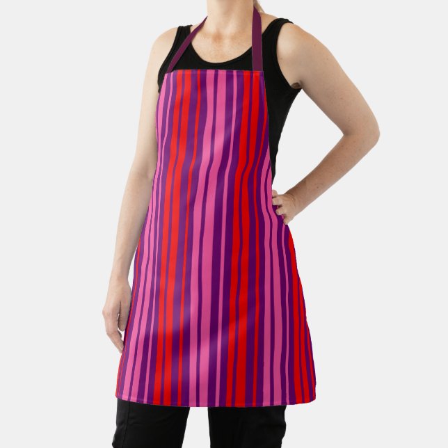 Purple Pink Red Vertical Stripes Design   Apron (Insitu)