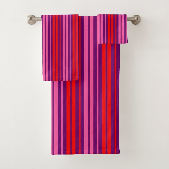 Purple Pink Red Vertical Stripes Design   Bath Towel Set (Insitu)