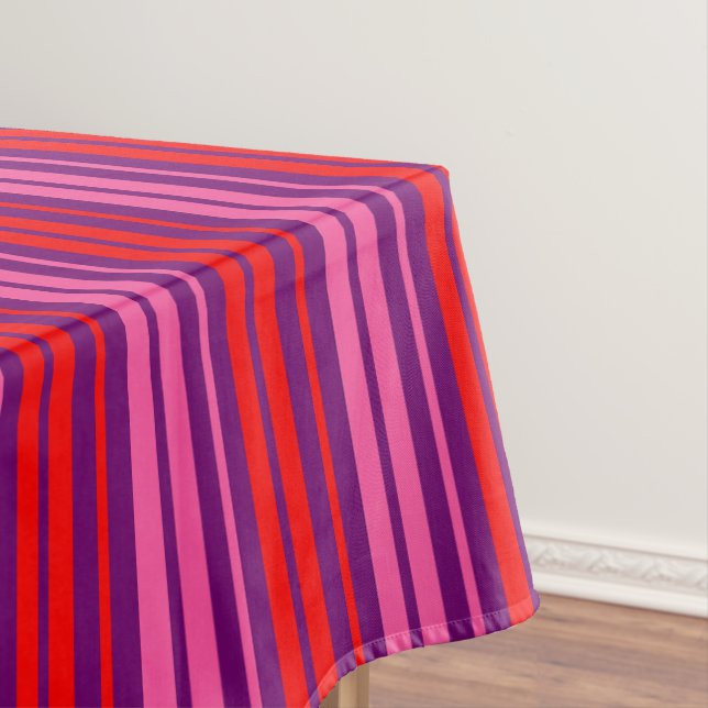 Purple Pink Red Vertical Stripes Design   Tablecloth (In Situ)
