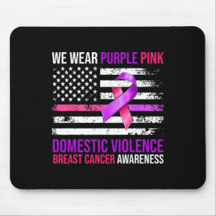 Purple Pink Ribbon Flag Breast Cancer And Domestic Mouse Pad