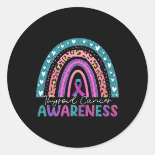 Purple Pink Ribbon Rainbow Thyroid Cancer Awarenes Classic Round Sticker