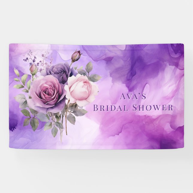Purple Pink Rose Alcohol Garden Bridal Shower Banner (Horizontal)