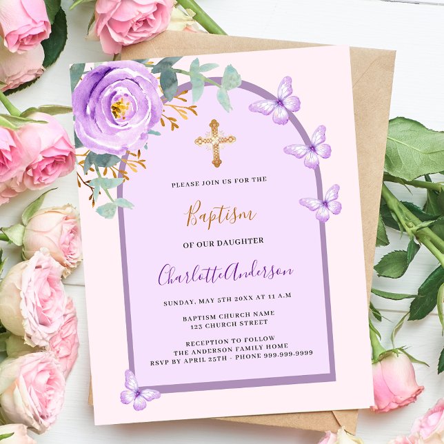 Purple pink rose floral butterflies arch baptism (Creator Uploaded)