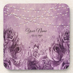 Purple Pink Rose Floral Lilac Vintage Wedding Coaster