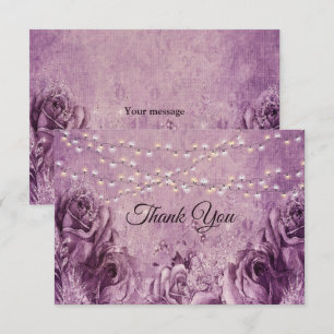 Purple Pink Rose Lilac Floral Vintage Wedding Thank You Card