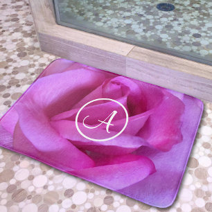 Purple pink rose photography custom monogram bold bath mat