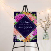 Purple Pink Roses Dark Blue Bold Floral Wedding