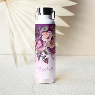 Purple pink roses elegant [ersonalized  water bottle