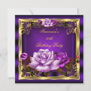 Purple Pink Roses Gold Elegant Birthday 6 Invitation