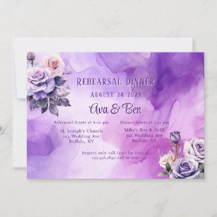 Purple Pink Roses Rehearsal Dinner Invitation