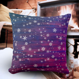 Purple Pink Rustic Wood Snowflake Christmas  Cushion