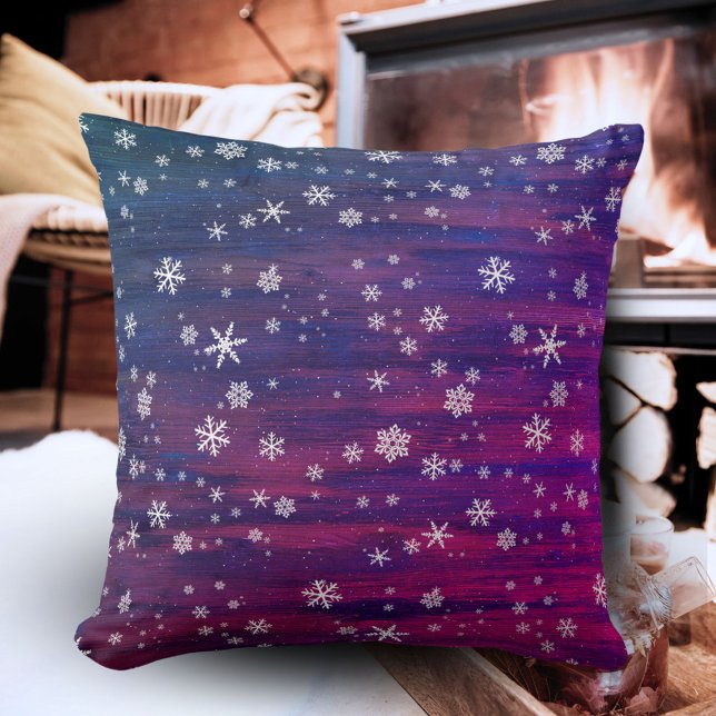 Purple Pink Rustic Wood Snowflake Christmas  Cushion (Creator Uploaded)