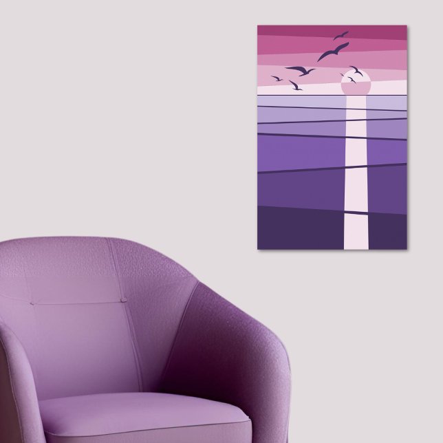 Purple Pink Seabirds at Sunset Vector Art Poster (Creator Uploaded)
