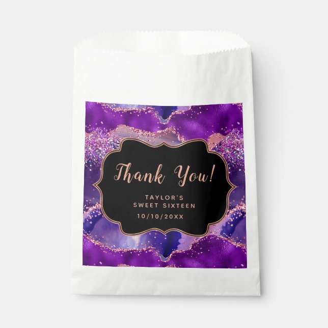 Purple Pink Sequins Agate Sweet Sixteen Thank You Favour Bags (Front)
