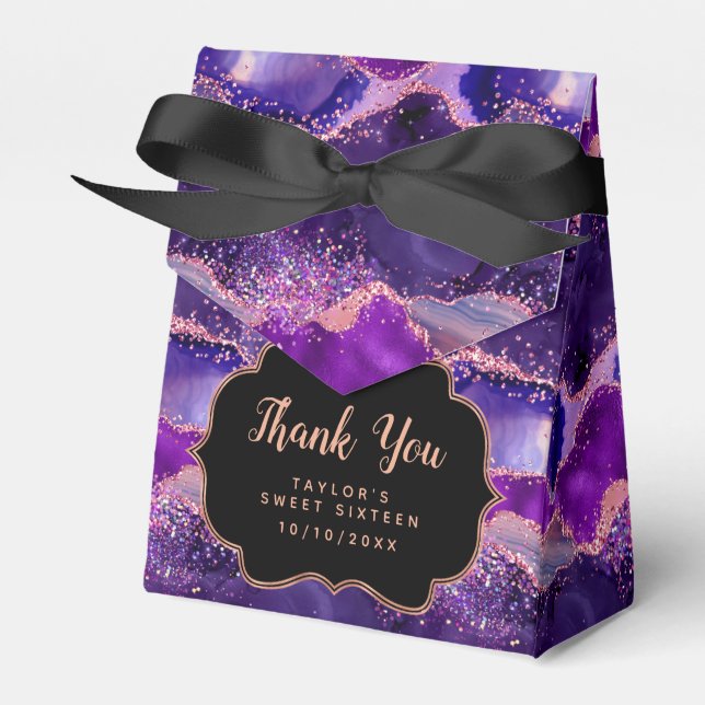 Purple Pink Sequins Agate Sweet Sixteen Thank You Favour Box (Front Side)