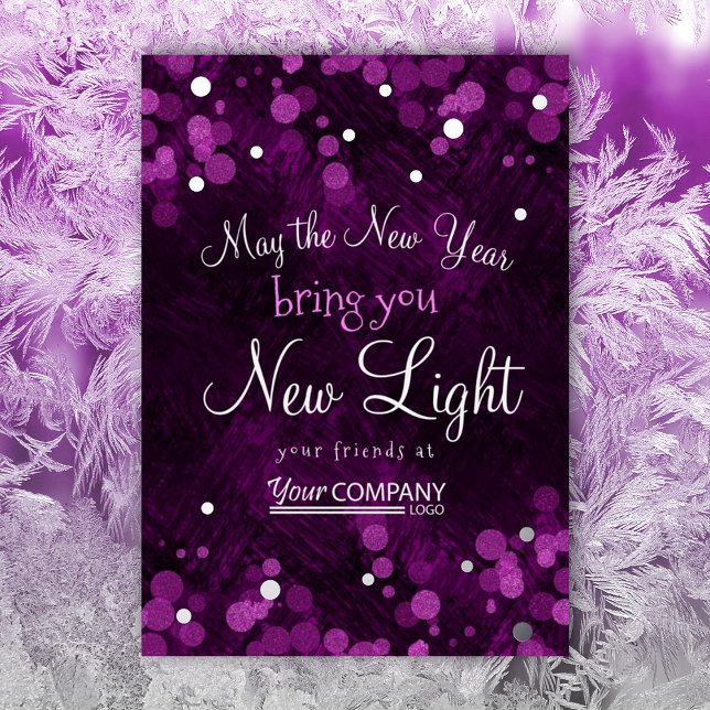 Purple Pink Shimmery Lights Company Christmas (purple pink shimmery lights company holiday cards business logo christmas cards silver sparkles)
