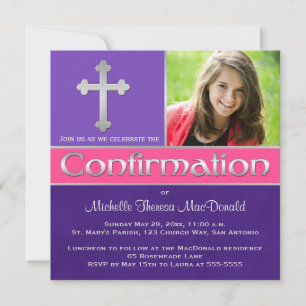 Purple, Pink, Silver Confirmation Photo Invite