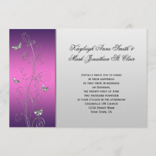 Purple Pink Silver Floral Butterflies Wedding Invitation