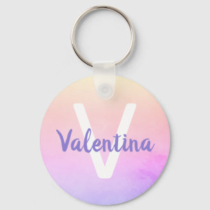 Purple Pink Soft Fading Ombre Rainbow Watercolor Key Ring