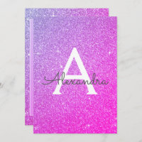 Purple Pink Sparkle Glitter Baptism Invitation