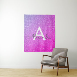 Purple Pink Sparkle Glitter Monogram Tapestry