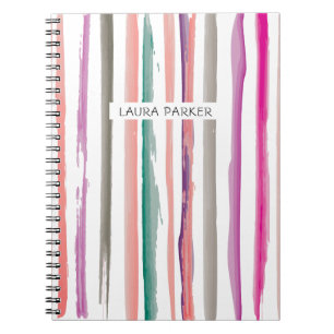 Purple Pink Striped Minimal Professional Girly Notebook