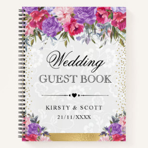 Purple & Pink Summer Flowers Wedding Guest Book