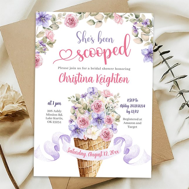 Purple Pink Summer Meadow Ice Cream Bridal Shower Invitation (Creator Uploaded)
