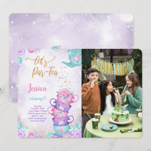 Purple & Pink Tea Party Photo Invitation