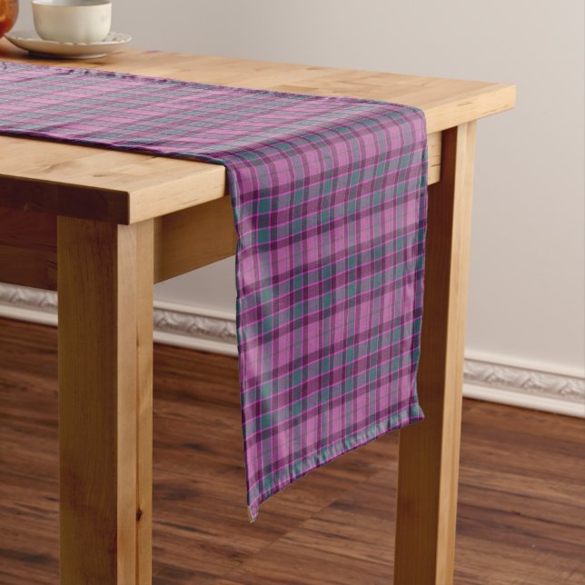 Purple Pink Teal Black Plaid Tartan Table Runner (In Situ)