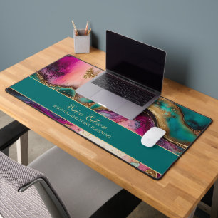Purple Pink Teal Gold Office Business Name Title Desk Mat