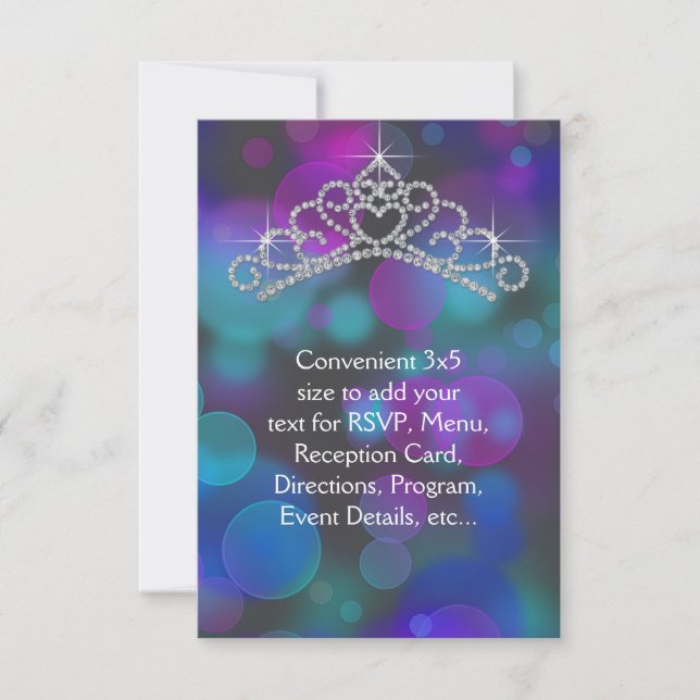 Purple Pink Teal Tiara RSVP All Purpose Card (Front)