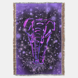 Purple Pink Throw Blanket Elephant At Starry Night