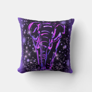 Purple Pink Throw Pillow Elephant At Starry Night