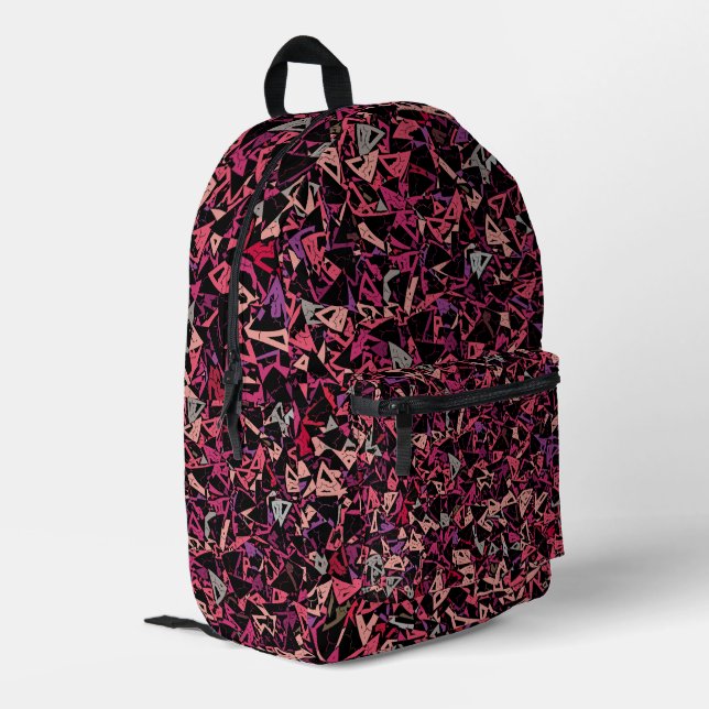 Purple Pink Triangle Pattern Printed Backpack (Back Corner Left)