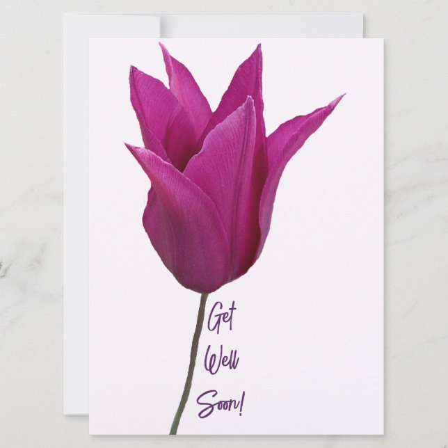Purple pink tulip flowers get well soon fine art holiday card (Front)