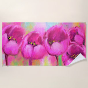 Purple Pink Tulips Beach Towel
