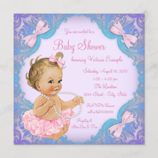Purple Pink Tutu Girl Baby Shower Invitation