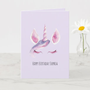 Purple Pink Unicorn Birthday Card