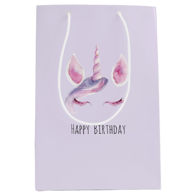 Purple Pink Unicorn Birthday Medium Gift Bag (Front)
