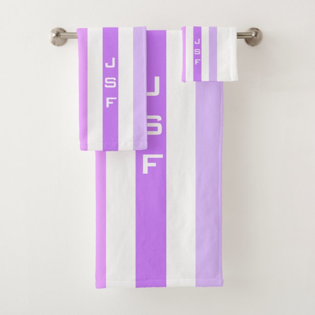 Purple & Pink Vertical Stripes Monogram Bath Towel Set (Insitu)