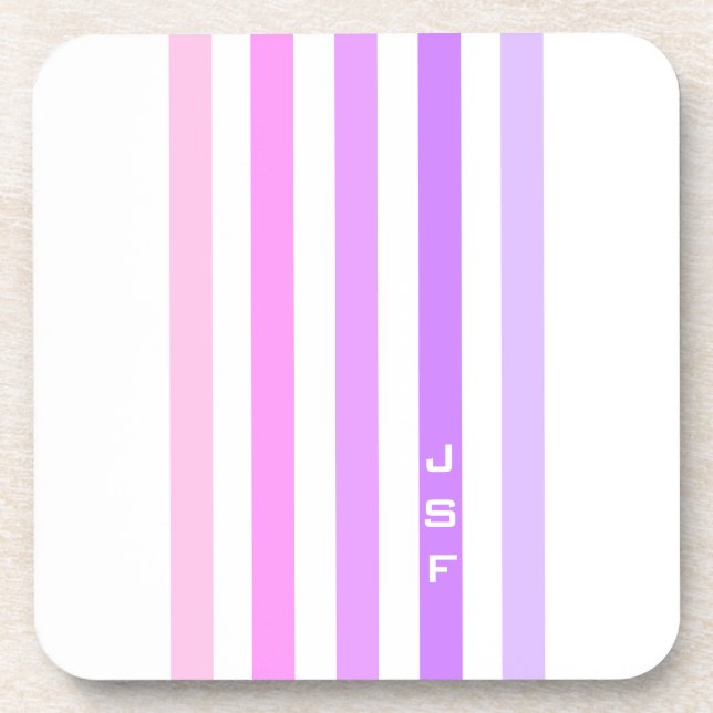 Purple & Pink Vertical Stripes Monogram Coaster (Front)