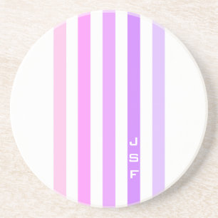 Purple & Pink Vertical Stripes Monogram Coaster