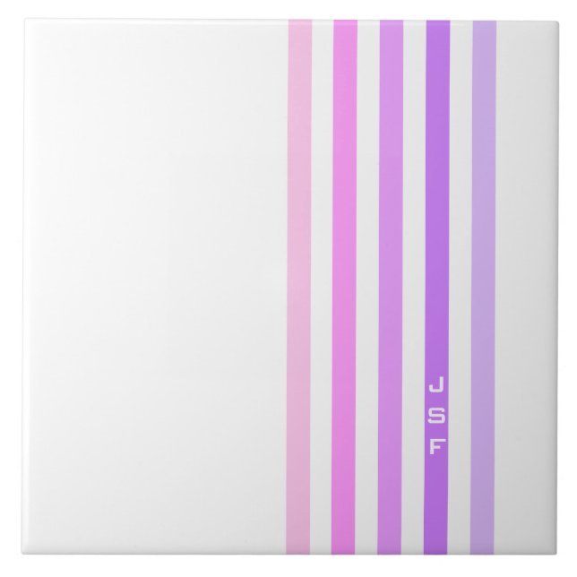 Purple & Pink Vertical Stripes Monogram Tile (Front)