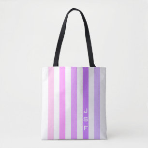 Purple & Pink Vertical Stripes Monogram Tote Bag