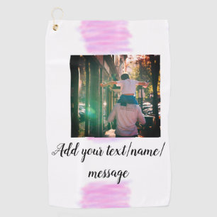 Purple pink watercolor father son dad add image te golf towel