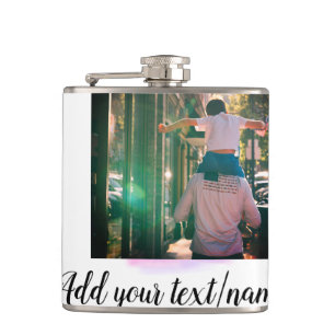 Purple pink watercolor father son dad add image te hip flask
