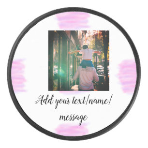 Purple pink watercolor father son dad add image te hockey puck
