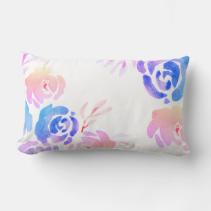 Purple & Pink Watercolor Flowers & Foliage Lumbar Cushion